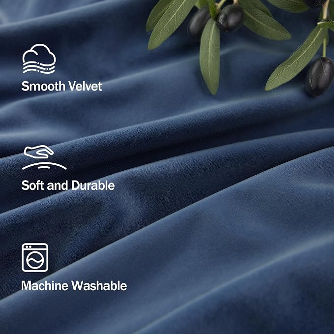Navy Velvet Curtains 108 Inches Long 2 Panel for Patio Sliding Door Soundproof Light Blocking Solid Privacy Royal Blue Dark Out Drape for Bedroom Living Room Darkening Thermal Coastal Decor 9ft Length