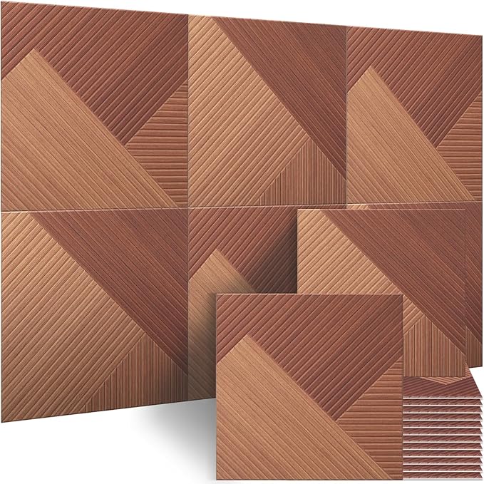 BUBOS 6 Pack Acoustic Wall Panels - High-Density Polyester Sound Absorbing Panels, Decorative Wood Print Treatment for Recording Studio & Home Office, Peel and Stick, 23.6" x 23.6"