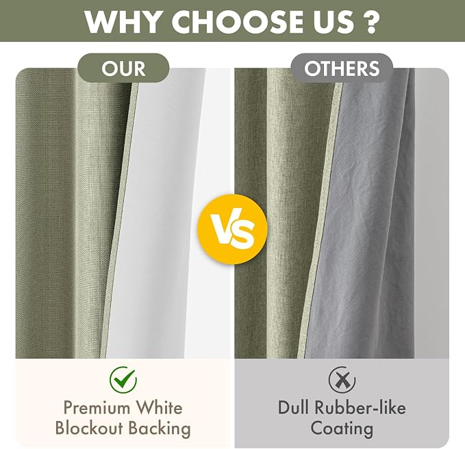 MIULEE 100% Blackout Linen Curtains for Bedroom 90 inches Long, Thermal Insulated Room Darkening Black Out Drapes for Living Room, Back Tab Rod Pocket, 2 Panels Set, 40 Wide x 90 Length, Sage Green
