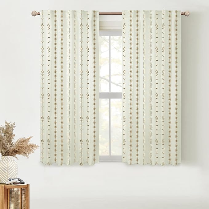 Lino Rosa Kitchen Curtains 45 Inch Length,Farmhouse Boho 70% Blackout Short Window Curtains 45 Inches Long for Bedroom Bathroom