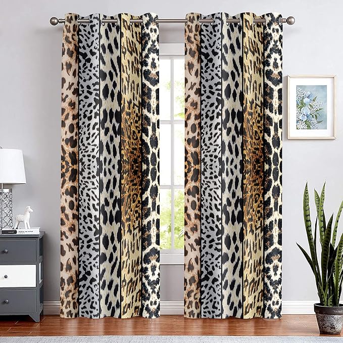 Wild Animal Print Curtain, Room Darkening Thermal Insulated Blackout Leopard Boa Window Drapes with Grommets for Living, Dining, Bedroom, 42"x 84", Set of 2 Panels, CLLSSP6
