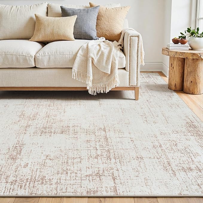 10x14 Area Rugs for Living Room Washable Rug: Anti-Skid Abstract Modern Living Room Rug Soft Thin Carpets Indoor Floor Non-Shedding Carpet for Bedroom Dining Farmhouse Nursery Home Office Beige White