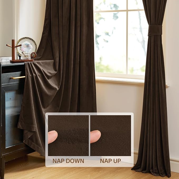 StangH Brown Velvet Curtains 102 inches Long Luxurious Thermal Insulated Drapes for Living Room, Soft Energy Efficient Curtains, Elegant Home Decor, W52 x L102, 2 Panels