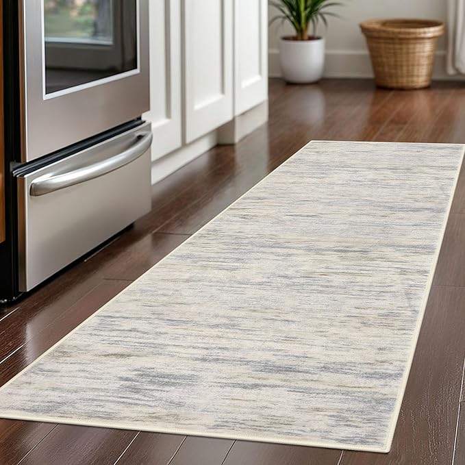SIILOOM 2x5 Modern Abstract Runner Rug for Hallway, Gray Beige Neutral Multi Super Soft Hallways Decor Kitchen Rugs with Non-Slip, Non-Shedding Washable Rug for Entryway Bedroom Laundry Indoor