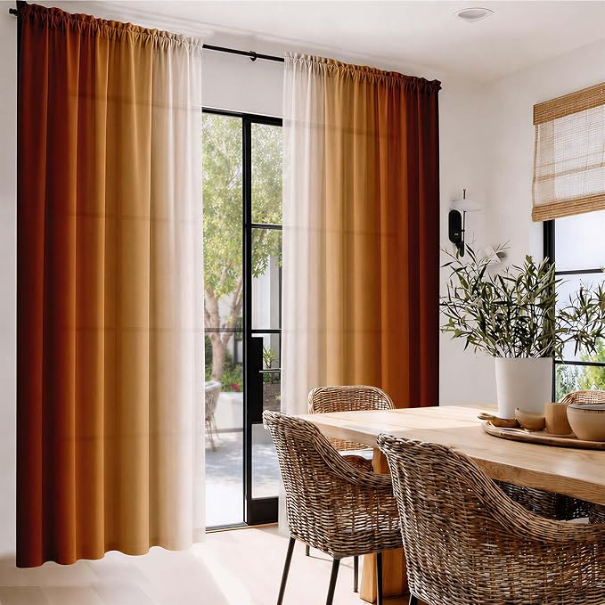 Burnt Orange Curtains 72 Inch Length for Living Room 2 Panel Set Burnt Orange and Terracotta Window Curtain Rust Orange Ombre Gradient Light Filtering Curtains Modern Abstract Drapes