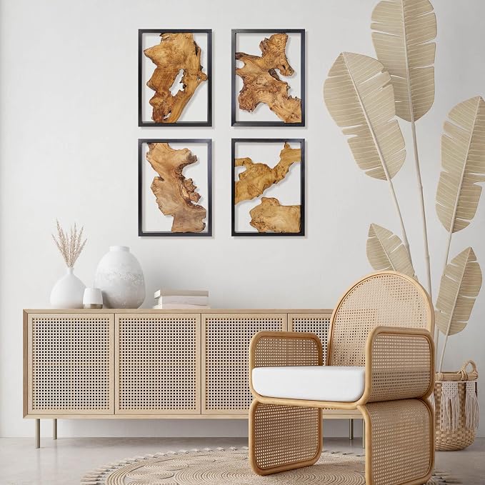 Modern Wood Wall Decor- Natural wood Handcrafted Rustic Charm for Your Home - Perfect for Living Room, Bedroom,Kitchen,or Office (Irregular*4)
