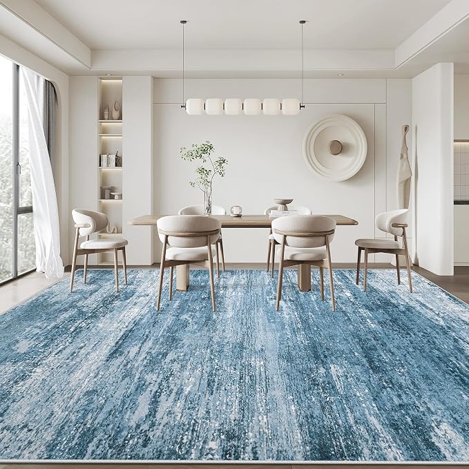 Washable Rug 8x10 Area Rugs for Living Room: Large Neutral Soft Rug Abstract Non Slip Low Pile Modern Carpet for Bedroom Kitchen Nursery Office Dining Room Indoor (Darkblue, 8'x10')