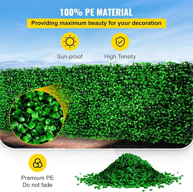 VEVOR Artificial Boxwood Panel 6pcs, 20 x 20 in 1.6 in Sun Protected Boxwood Hedge Wall Panels, Artificial Grass Backdrop Green Fake Wall for Privacy Fence Decor Indoor Outdoor Garden Backyard