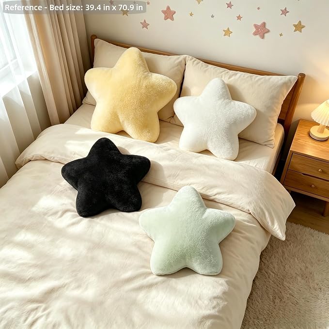 Star Shaped Pillow 15.4" Light Green Soft Cute Decorative Throw Pillows | Fluffy and Comfortable Plush Pillow, for Couch Bed Sofa Bedroom Living Room Decor, Aesthetic Floor Cushions, Cuddling Pillows