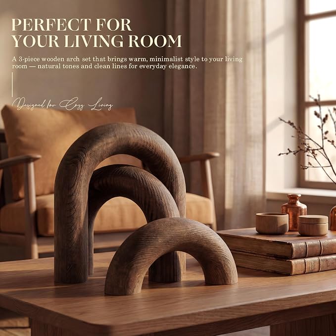 EOSAHR Pine Wood Arch Decor Set for Shelf Decor - Arch Decorative Objects for Coffee Table, Book Shelf & Desk - Wood Sculpture for Coffee Table Decorations (Vintage Brown)