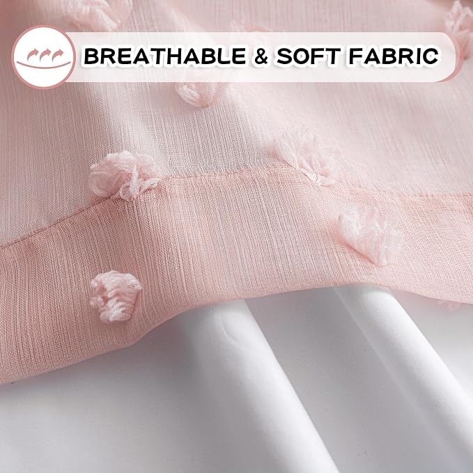MYSKY HOME 100% Blackout Curtains for Nursery Thermal Insulated Blush Pink Pom Pom Curtain 72 Inch Length for Girls Bedroom 2 Panels Grommet White Sheer Drapes for Kitchen Dining Room Door, 52W x 72L