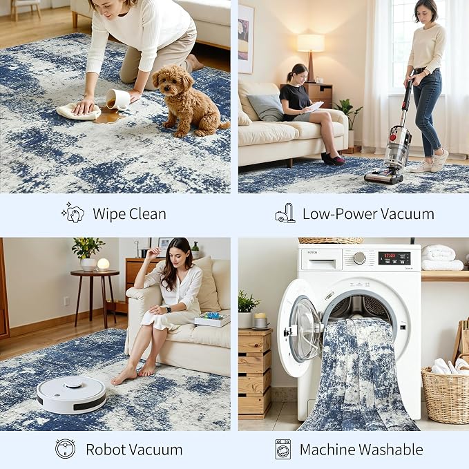 Area Rugs 6x9 Living Room: Large Soft Washable Rug Modern Abstract Anti-Skid Non-Shedding Carpet Indoor Floor Thin Carpets for Bedroom Dining Room Farmhouse Nursery Home Office Blue