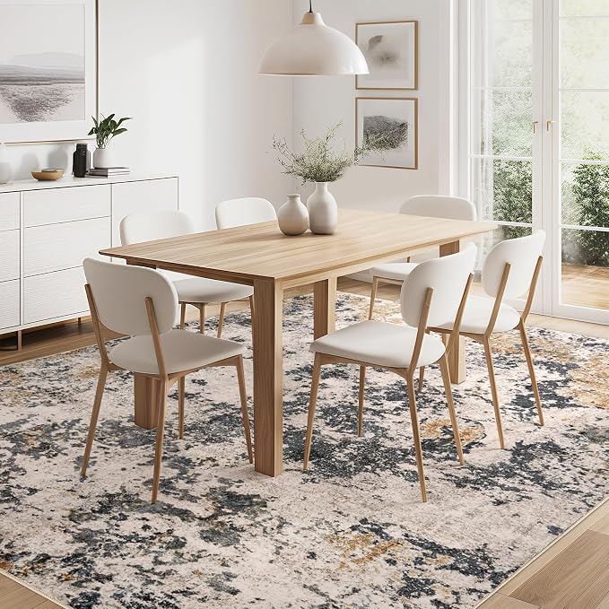 Area Rugs for Living Room: 10x12 Abstract Washable Rug Large Soft Stain Resistant Non-Slip Backing for Bedroom Dining Room Indoor Home Office Carpet for Kids Pet Friendly Families - Grey Gold