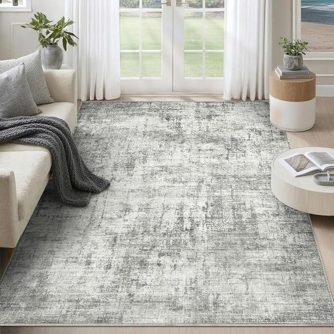 6x9 Area Rugs Washable Living Room Rug-No Slip Soft Carpets Modern Abstract Indoor Floor Stain Resistant Carpet for Bedroom Dining Room Farmhouse Nursery Home Office Grey
