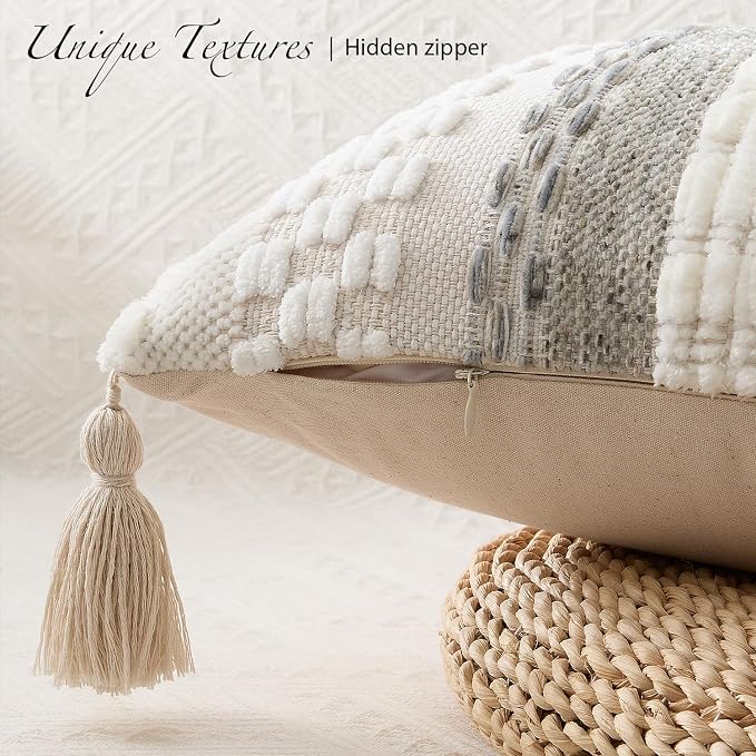 Kevin Textile Spring 14x36 Inch Long Lumbar Pillow Cover 1 Pack Boho Decorative Rectangle Cushion Case Throw Soft Chenille Thread Woven Tufted Textured Accent for Living Room Couch Sofa Bed, Grey