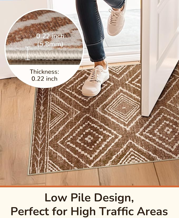 BESTSWEETIE Area Rug 2x3 Rug Machine Washable Non-Slip Low Pile Print Pattern Western Rug for Living Room Bedroom Entryway Tribal Series -Yellowbrown/Cream