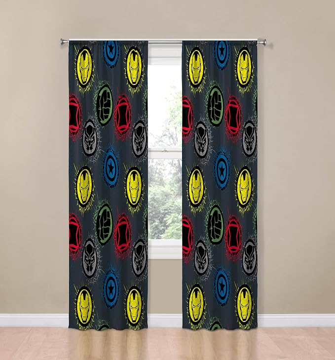 Jay Franco Window Curtains for Kids Bedroom 4-Piece Drape Set with 2 Tiebacks, Grey - Marvel Comics, 42" W x 84" L (Pack of 2)