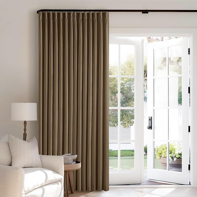 Dark Brown Pinch Pleated Linen Blackout 105 Inch Curtains 2 Panels for Living Room Bedroom Thermal Insulated 100% Black Out Linen Drapes with Liner Room Darkening Window Curtains 40x105 Dutch Cocoa