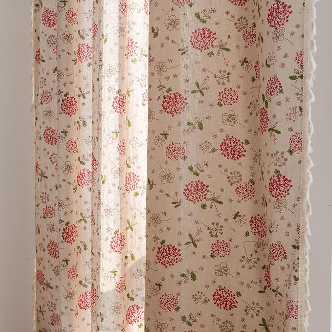 OYX Boho Curtains 96 Inch Length 2 Panels for Living Room, Bedroom Light Filtering Drapes, Farmhouse Vintage Country French Rustic Tassels Pattern Rod Pocket Aesthetic Decor Window Treatments