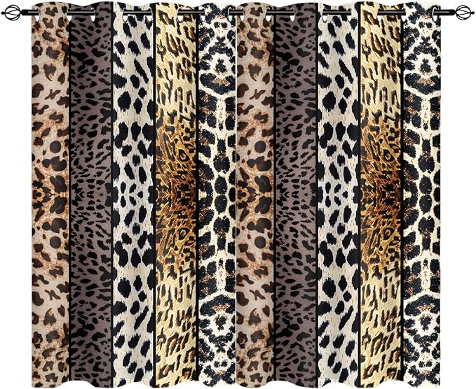Wild Animal Print Curtain, Room Darkening Thermal Insulated Blackout Leopard Boa Window Drapes with Grommets for Living, Dining, Bedroom, Grey Leopard Print, 52"x 72", 2 Panels