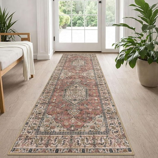 KUTA Vintage Washable Runner Rug, 2x5 Runners Non-Slip Terracotta 5ft Hallway Kitchen Rugs Ultra Soft Printed Tribal Farmhouse Carpet for Bedroom Entryway Decor