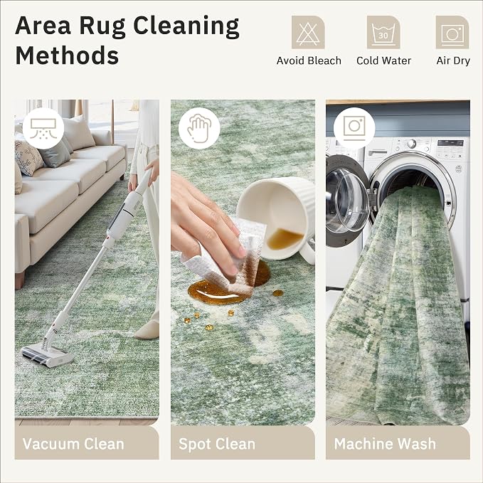 Soalmost 6x6 Green/Ivory Round Rug 6ft Living Room Circle Rug Vintage Round Area Rug Non Slip Indoor Carpet for Dining Room Bedroom