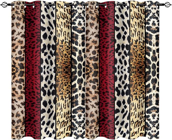 Wild Animal Print Curtain, Room Darkening Thermal Insulated Blackout Leopard Boa Window Drapes with Grommets for Living, Dining, Bedroom, Red Leopard Print, 42"x 72", 2 Panels