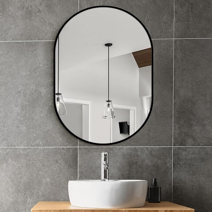 Oval Bathroom Vanity Mirror for Wall, 28''x20'' Black Oval Bathroom Mirror for Over Sink, Bedroom, Living Room, Entryway, HD Tempered Glass, Wall Mounted Horizontally or Vertically