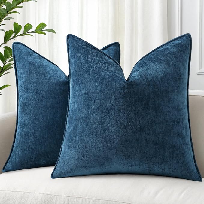 decorUhome Fall Couch Throw Pillow Covers 18x18 Set of 2, Decorative Soft Velvet Modern Cozy Chenille Pillow Cases with Elegant Design for Sofa Bed Living Room Home Decor, Poseidon