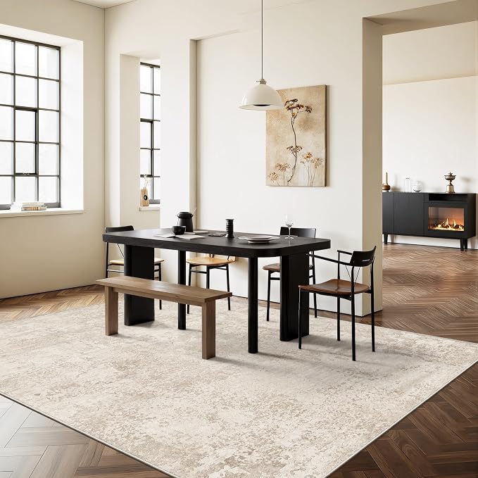 Art&Tuft Washable Rugs 6x9, Anti-Slip Backing Abstract 6x9 Area Rugs, Stain Resistant Rugs for Living Room, Foldable Machine Washable Area Rug (6'x9', Beige)