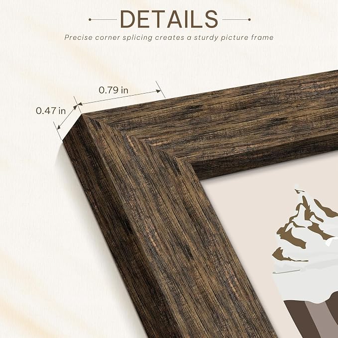 Picrit 14x17 Picture Frame 3 Pack, Wooden Brown Rustic Poster Frame, Display Poster 10 x 14 with Mat or 14 x 17 without Mat for Horizontal or Vertical Wall Mounting