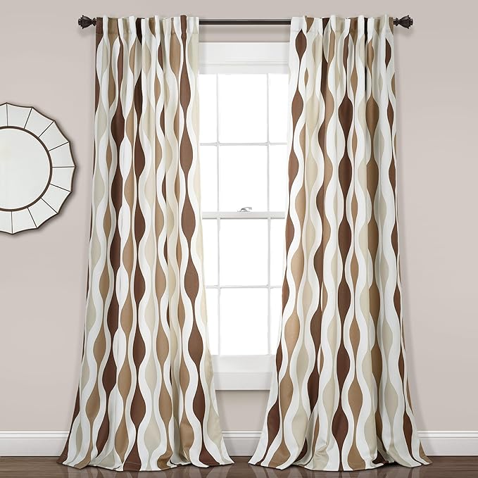 Lush Decor Mid Century Geo Room Darkening Window Curtain Panels Pair 52" W x 84" L Neutral - Retro Curtains for Living Room - Vintage Drapes
