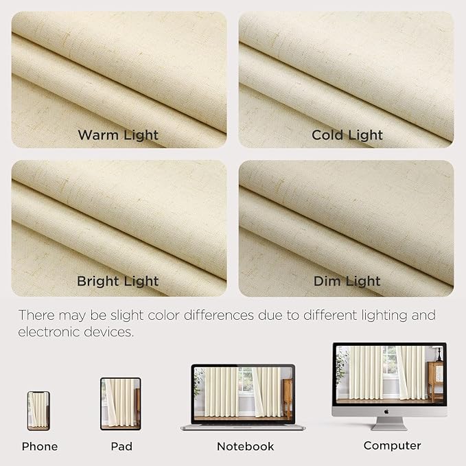 Joydeco 100% Blackout Pleated Curtains, Linen Window Curtains 2 Panel Sets 108 inches Long, Thermal Insulated Darkening Drapes for Bedroom(Linen,40'' Wx108'' L)