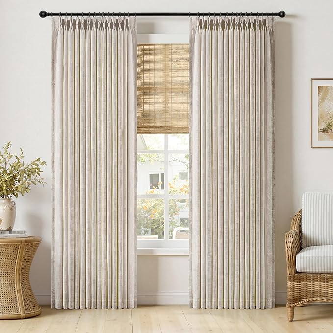 MIULEE Pinch Pleated Thick Linen Curtains 90 Inches Long 2 Panels for Living Room Bedroom, Memory Trained Drapes Pinch Pleat Back Tab Semi Sheer Privacy Neutral Ivory Cream Farmhouse Window Curtains
