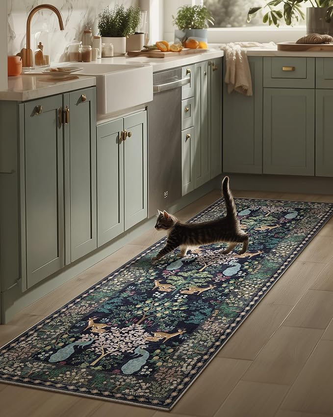 Runner Rug Washable Kitchen Runner: 2'x 6' Hallway Runner Rugs Stain Resistant Non Slip Low Pile Soft Carpet Runners for Hallways Bedroom Entryway Indoor Beside Bathroom Laundry Room Farmhouse