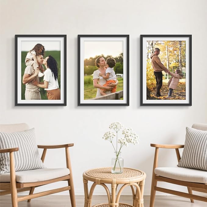 Picrit 19x27 Picture Frame 3 Pack, Black Poster Frame, Display Poster 16 x 24 with Mat or 19 x 27 without Mat for Horizontal or Vertical Wall Mounting