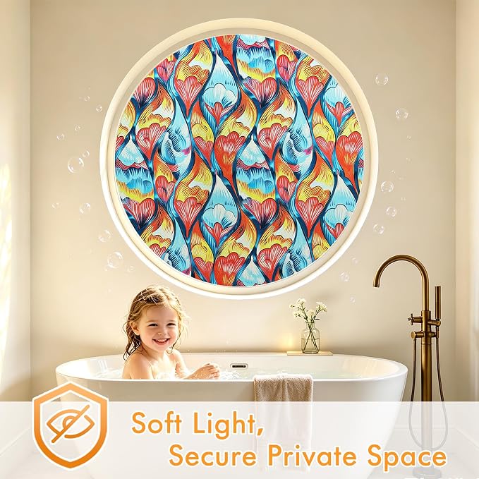 SOMWISE Frosted Glass Window Privacy Film with Tools, Heat Blocking, Anti-UV, Anti-Glare, Static Cling, Decor for Home Bathroom Door, Renter Friendly, Removable, Reusable, Red 17.5Inchx78.5Inch