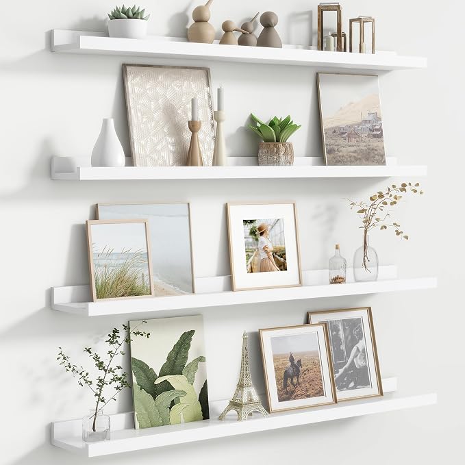 FLYJOE Floating Picture Ledge Shelves for Wall Set of 4, 36 Inch Wall Shelves with Lip Long Large Nursery Book Shelf for Toys Storage Kids Bookshelf Wall Mounted Living Room Bedroom Decor Frames