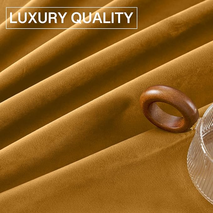 StangH Luxury Mustard Gold Room Darkening Curtains 108 inches, 2 Panels | 300GSM Soft Heavy Velvet, Noise Reducing Privacy Bedroom Curtains, Halloween Living Room Backdrops, Luxury Fall Decor