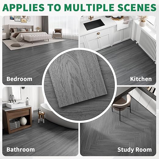 18 Sq. Ft Floor Tiles Peel and Stick Vinyl Floor 36 x 6 inch Luxury Self Adhesive Waterproof Flooring Planks DIY for Kitchen, Living Room, Shops, RV, Wood Look Plank, 12-Pack, Dull Grey