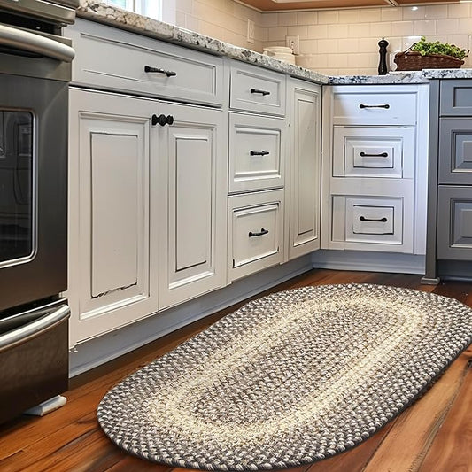 Super Area Rugs Braided Rugs Farmhouse Kitchen Rug - Ridgewood Braided Rug for Living Room - Reversible - Indoor/Outdoor - Made in USA - Brown Velvet/Beige, 2' X 4' Oval Runner
