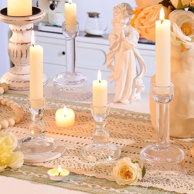 Lanttu 6 Pcs Clear Glass Candlestick Holders Taper Candle Holder Bulk | Crystal Candle Holders for Wedding, Table Centerpiece, Home Decoration