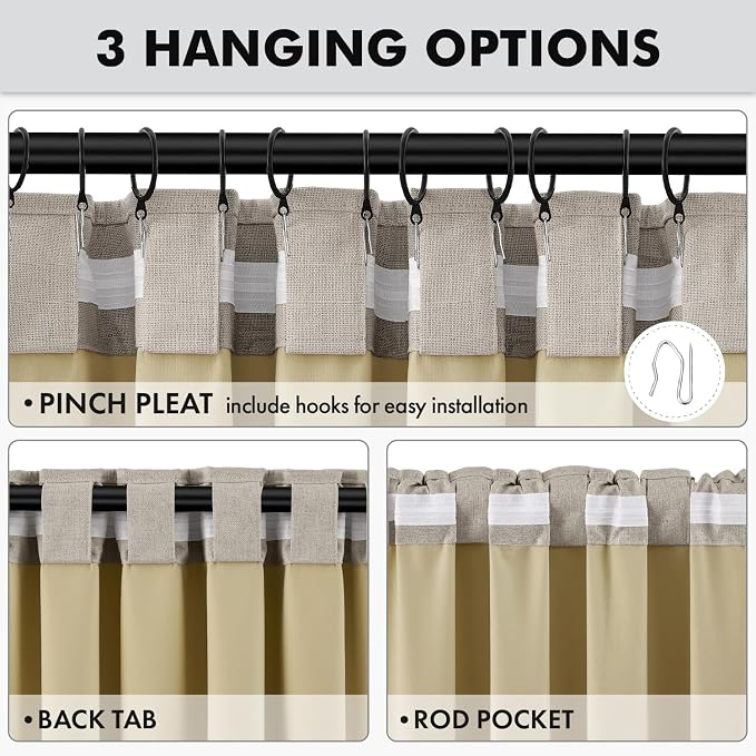 MIULEE 100% Blackout Linen Curtains for Bedroom, Pebble Taupe Solid Luxury Decor Thermal Insulation Room Darkening Drapes for Living Room Back Tab Rod Pocket 42 x 84 Inches, 2 Panels