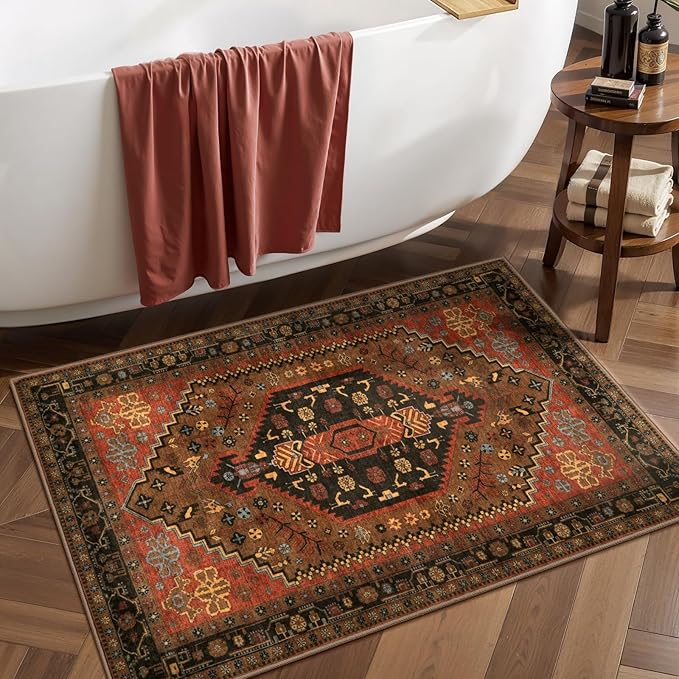 Ciicool Small Area Rug, 2x3ft Red Boho Rug, Ultra Soft Entry Rugs for Entryway, Non-Slip Washable Rugs Oriental Low-Pile Indoor Mat Floor Carpet for Entrance Bedroom Kitchen Bathroom Foyer Decor