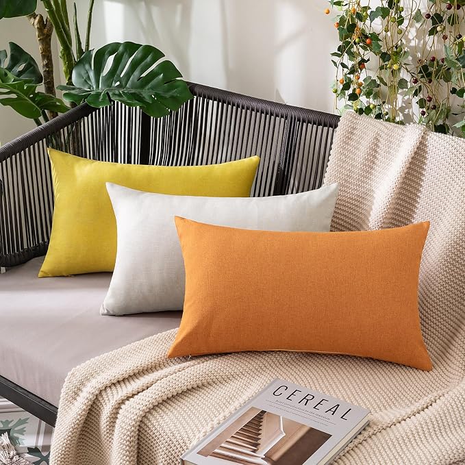 MIULEE Pack of 2 Decorative Outdoor Solid Waterproof Throw Pillow Covers Faux Linen Garden Farmhouse Cushion Cases for Patio Tent Balcony Couch Sofa 20x12 Inch Brown