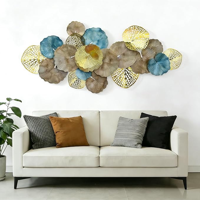 Roivikis Large Metal Wall Art Decor, 3D Abstract Lotus Leaves Wall Handcrafted Modern Decoration for Indoor Outdoor for Living Room, Bedroom, Entryway 52" x 24"