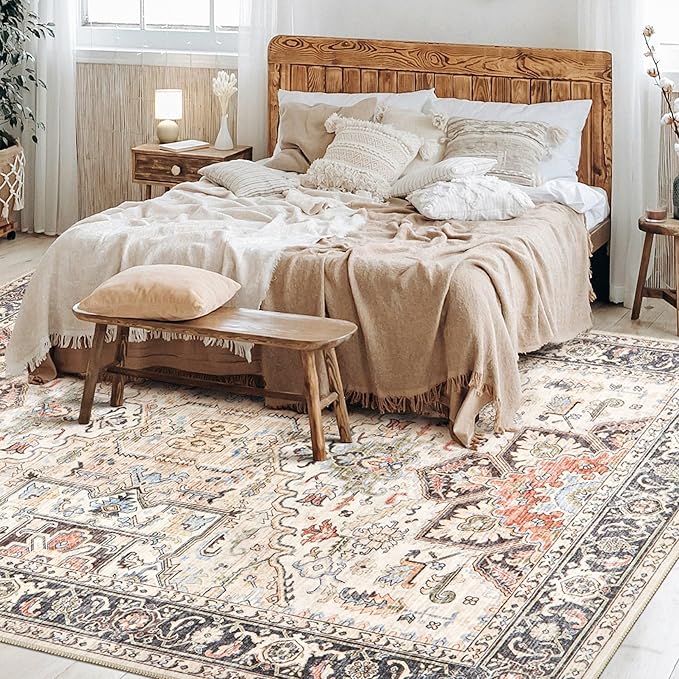 12x15 Area Rugs for Living Room - Large Carpet Ultra Thin Soft Washable Oriental Vintage Floral Distressed Big Indoor Carpets for Bedroom Nursery Dorm Home Decor Aesthetic - Multi Color