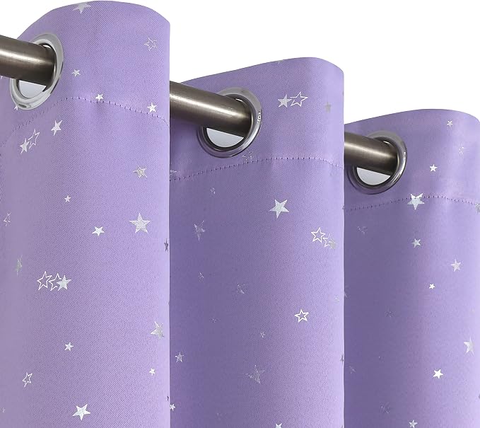 BGment Kids Room Curtains for Bedroom - Grommet Thermal Insulated Silver Star Print Room Darkening Curtains for Living Room, Set of 2 Panels, Lavander, 42 x 63 Inch