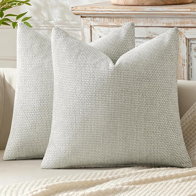 MIULEE Pack of 2 Couch Throw Pillow Covers 18x18 Inch Grey-White Modern Boho Accent Decorative Pillow Covers Soft Chenille Farmhouse Cushion Covers for Home Decor Bed Sofa Living Room