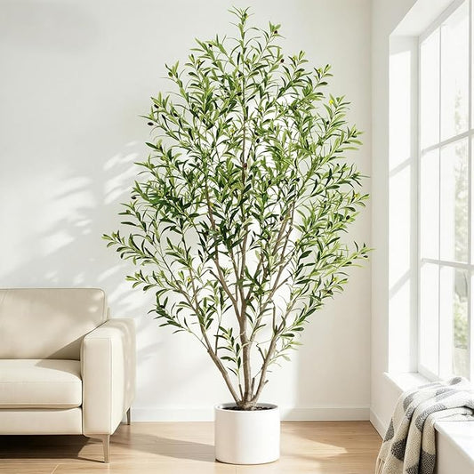 7ft Olive Trees Artificial Indoor, Tall Faux Olive Tree with Realistic Leaves and Lifelike Olives Fruits, Large Fake Silk Plant for Living Room Office Bedroom Balcony Home Decor